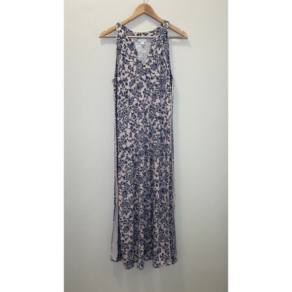 J Jill MP Island Breeze Blush Pink Blue Floral Maxi Dress Fairy Sleeveless Bloom - Picture 3 of 11